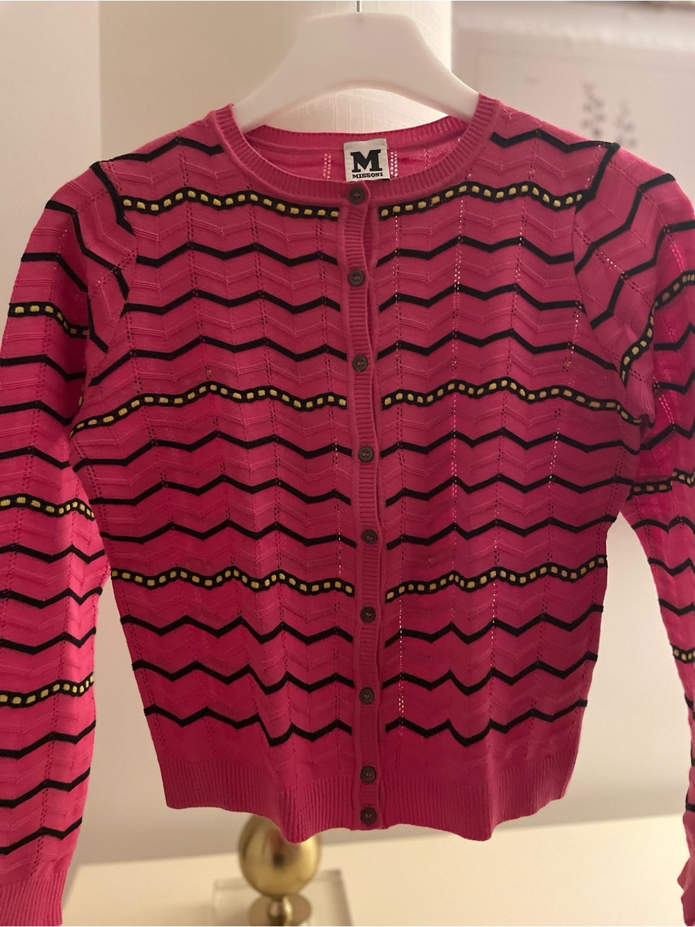 Missoni Hot Pink Chevron Button-Front Cardigan with Black & Yellow Accents